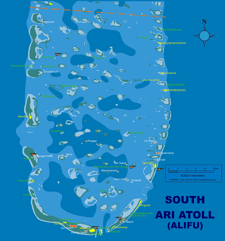 Mappa Atollo di Ari - Isole Maldive